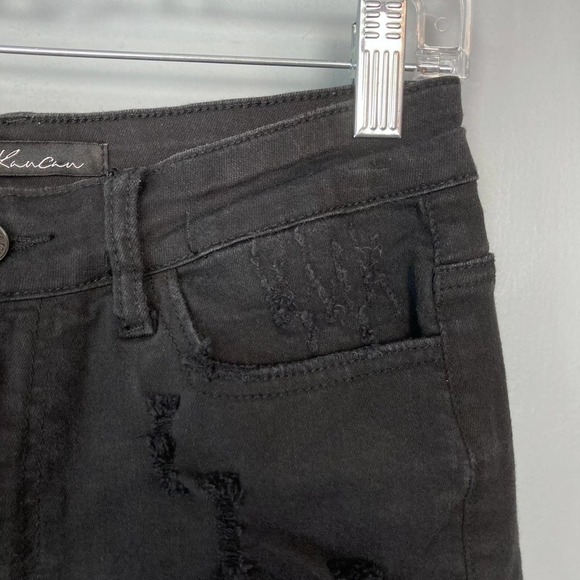 Kancan Black Distressed Destroyed Ripped Denim Raw Hem Jean Shorts Size 27 - Picture 5 of 16